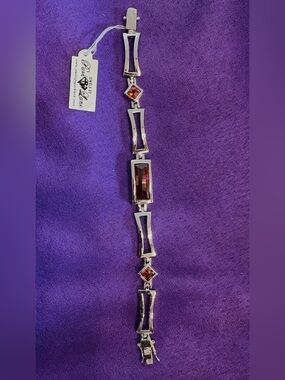 Retired Park Lane Silver Tone Red Crystal Geometric Bracelet New With Tag